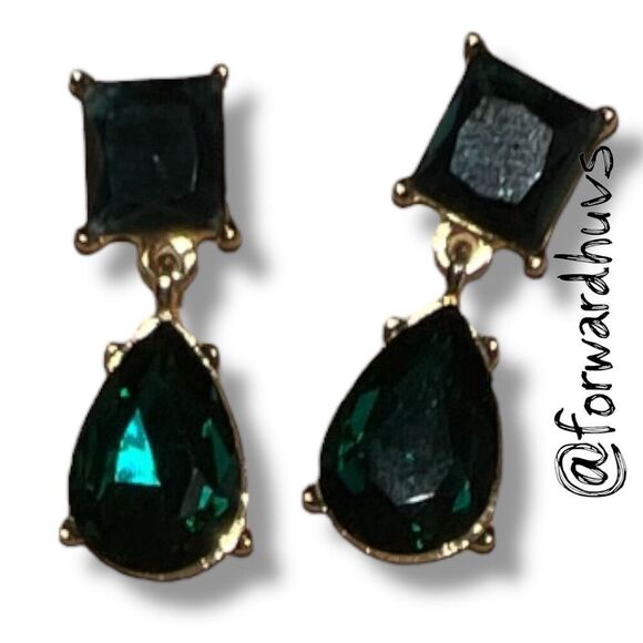 Bundle Sale 3 for $15 | Drop Earrings – Faceted Green Square & Teardrop Stones - Picture 4 of 9